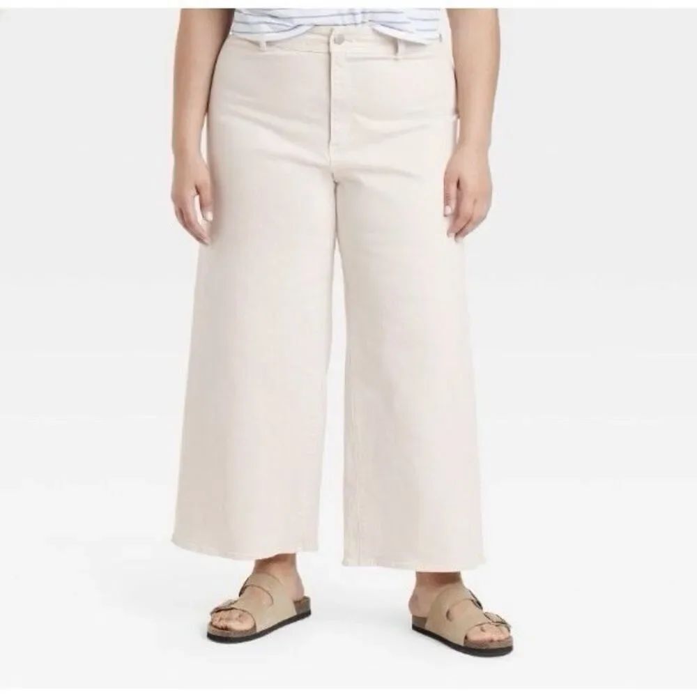 Universal Thread Wide Leg Ankle Jeans Size 17 NWT High Rise Stretch Light Beige